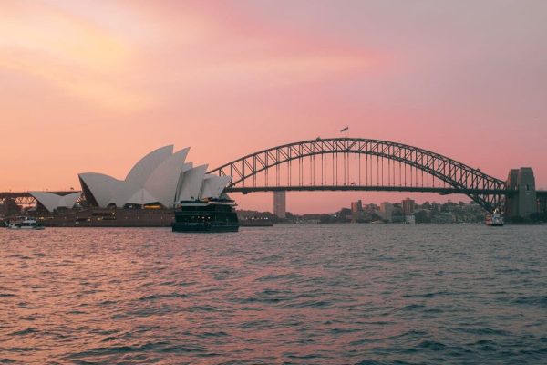 Sunset on Sydney Opera House and Sydney Harbour Bridge