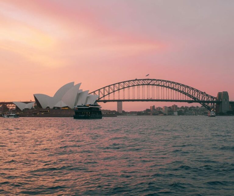 Sunset on Sydney Opera House and Sydney Harbour Bridge